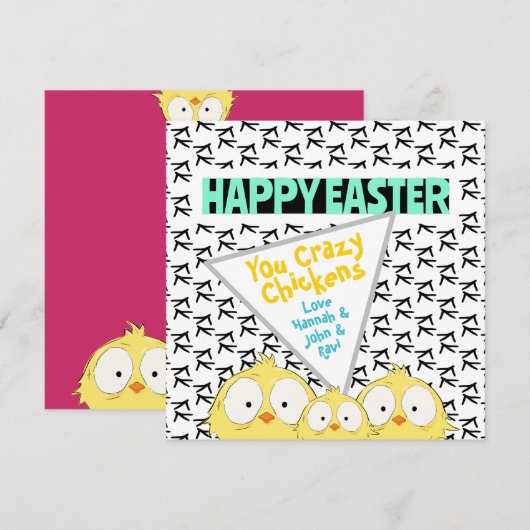 Cartes Pour Fêtes Annuelles Peppy mignonne "Joyeux Pâques, poulets fous" (Devant / Derrière)