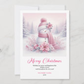 Cartes Pour Fêtes Annuelles Peppy pink snowman kids greeting card editable art (Devant)