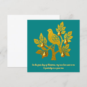 Cartes Pour Fêtes Annuelles Perdrix dans un arbre poirier sarcelle or Noël