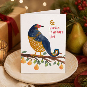 Cartes Pour Fêtes Annuelles Perdrix latine dans un arbre fruitier drôle dessin