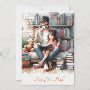 Cartes Pour Fêtes Annuelles Père et fille mignons lisant ensemble Aquarelle