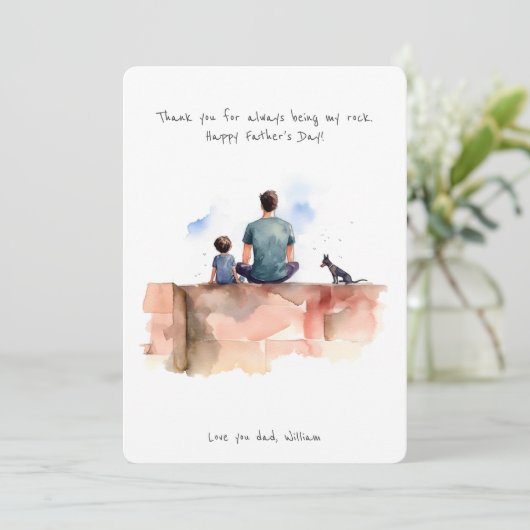 Cartes Pour Fêtes Annuelles Père, fils et chien de compagnie | Aquarelle | FÊT (Debout devant)