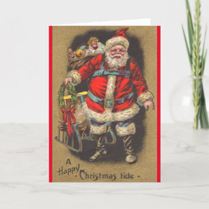 Cartes Pour Fêtes Annuelles Père Noël 1915 avec son traîneau et ses jouets