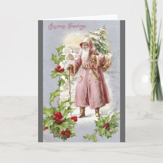 Cartes Pour Fêtes Annuelles père Noël 1916 en manteau rose avec arbre (Devant)