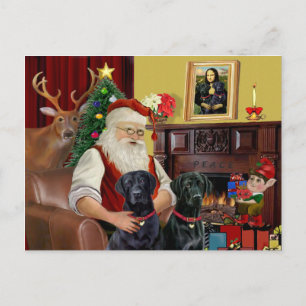 Cartes Pour Fêtes Annuelles Père Noël 2 labradors (noir)