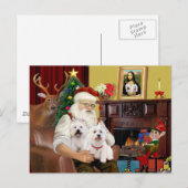 Cartes Pour Fêtes Annuelles Père Noël 2 Westies (Devant / Derrière)