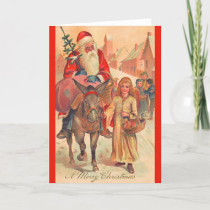 Cartes Pour Fêtes Annuelles Père Noël à dos d'âne Joyeux Noël