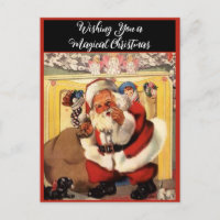 Père Noël à la cheminée avec Chiots Vintage Retro