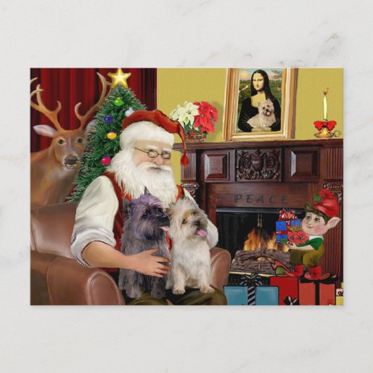 Cartes Pour Fêtes Annuelles Père Noël à la maison - Cairn Terriers (deux) (Devant)