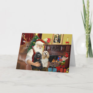 Cartes Pour Fêtes Annuelles Père Noël à la maison - Espagnols Cocker (deux)