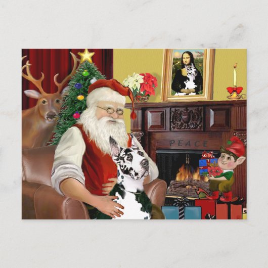 Cartes Pour Fêtes Annuelles Père Noël à la maison - Great Dane (Arlequin) (Devant)