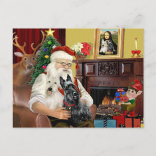 Cartes Pour Fêtes Annuelles père Noël à la maison - Scottish Terriers (deux) -