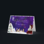 Cartes Pour Fêtes Annuelles père Noël à la Nativité<br><div class="desc">père Noël regarde la crèche. Combinaison unique de la Nativité traditionnelle et d'une scène de Noël avec Père Noël et un sapin de Noël.</div>