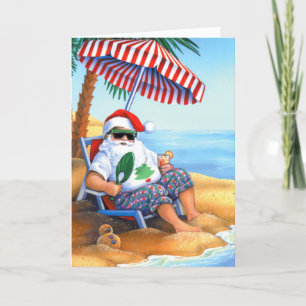 Cartes Pour Fêtes Annuelles Père Noël à la plage