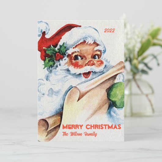 Cartes Pour Fêtes Annuelles Père Noël à l'ancienne Joyeux Noël personnalisé (Debout devant)