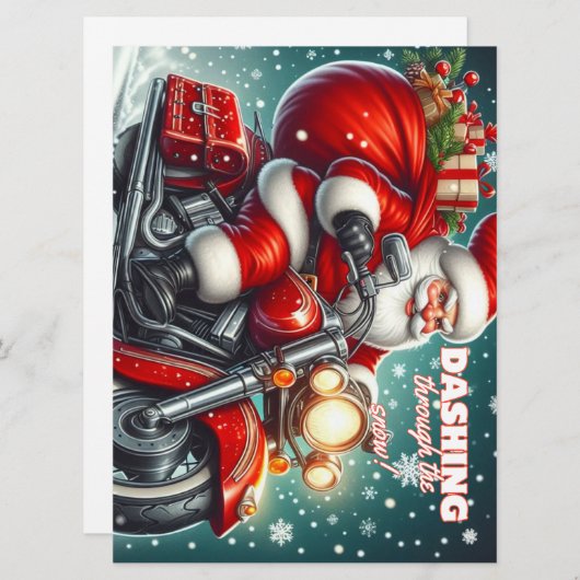Cartes Pour Fêtes Annuelles Père Noël à moto (Devant / Derrière)