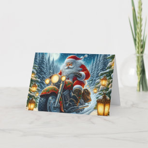Cartes Pour Fêtes Annuelles Père Noël à moto sur la route ouverte