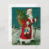 Cartes Pour Fêtes Annuelles Père Noël à pied (Devant / Derrière)