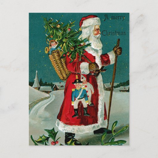 Cartes Pour Fêtes Annuelles Père Noël à pied (Devant)
