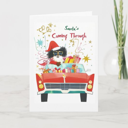 Cartes Pour Fêtes Annuelles Père Noël à venir | Salutation de Noël noire (Devant)