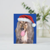 Cartes Pour Fêtes Annuelles Père Noël afghan Hound (Debout devant)