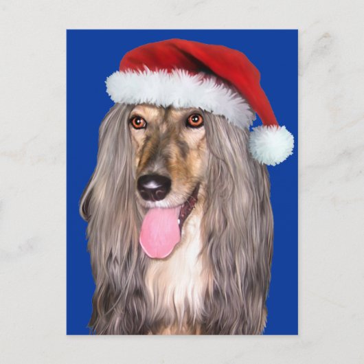 Cartes Pour Fêtes Annuelles Père Noël afghan Hound (Devant)