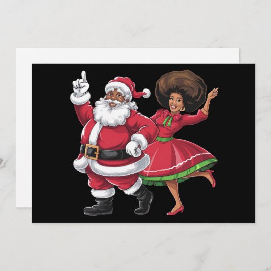 Cartes Pour Fêtes Annuelles Père Noël africain Mme Claus dansant Noël américai (Devant / Derrière)