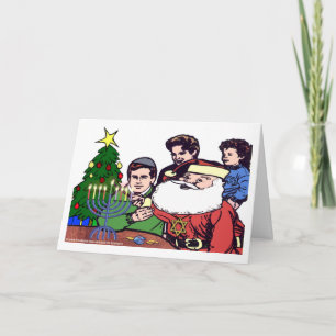 Cartes Pour Fêtes Annuelles Père Noël allumant la Menorah - Xmas Hanoukka