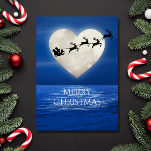 Cartes Pour Fêtes Annuelles Père Noël and Heart Pleine lune Beach Noël