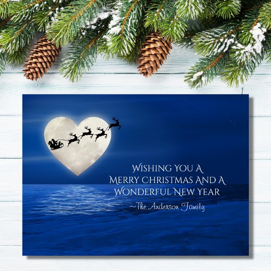 Cartes Pour Fêtes Annuelles Père Noël and Heart Pleine lune Beach Noël