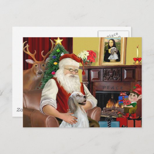 Cartes Pour Fêtes Annuelles Père Noël Anglais Setter (Devant / Derrière)