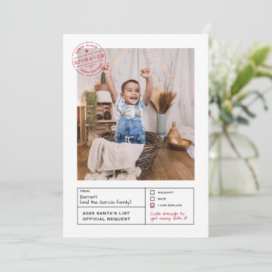 Cartes Pour Fêtes Annuelles Père Noël Approuvée Naughty ou Nice (Debout devant)