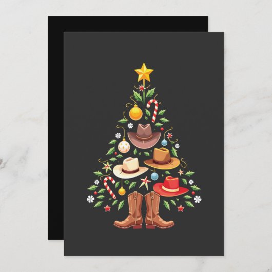 Cartes Pour Fêtes Annuelles Père Noël arbre de Noël Cowboy Western (Devant / Derrière)