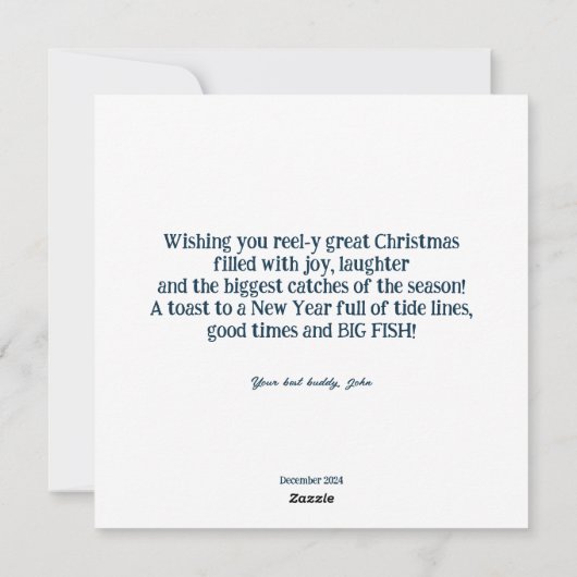 Cartes Pour Fêtes Annuelles Père Noël assis sur un poisson. (Dos)