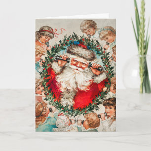 Cartes Pour Fêtes Annuelles Père Noël au téléphone à ficelle écoutant les enfa