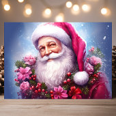 Cartes Pour Fêtes Annuelles Père Noël aux fleurs roses Noël