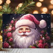 Cartes Pour Fêtes Annuelles Père Noël aux roses roses roses Noël