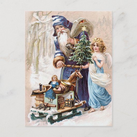 Cartes Pour Fêtes Annuelles Père Noël avec Ange (Devant)
