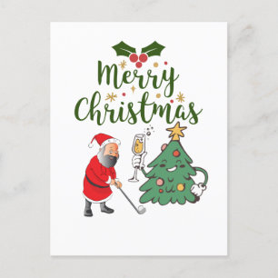 Cartes Pour Fêtes Annuelles Père Noël avec balle de golf Joyeux golfeur de Noë