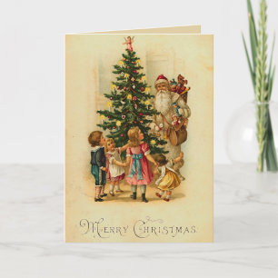 Cartes Pour Fêtes Annuelles Père Noël avec cadeaux -carte de voeux de Noël vin
