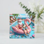 Cartes Pour Fêtes Annuelles Père Noël avec chat flottant dans la piscine Noël (Debout devant)