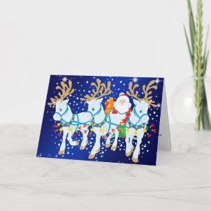 Cartes Pour Fêtes Annuelles Père Noël avec chevaux et Noël de l'aube