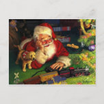 Cartes Pour Fêtes Annuelles Père Noël avec chiot<br><div class="desc">Père Noël avec une illustration de chiot.</div>