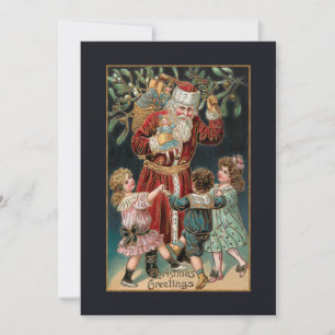 Cartes Pour Fêtes Annuelles Père Noël avec Dancing Children & Mistletoe