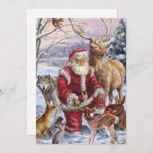 Cartes Pour Fêtes Annuelles Père Noël avec des animaux (Devant / Derrière)