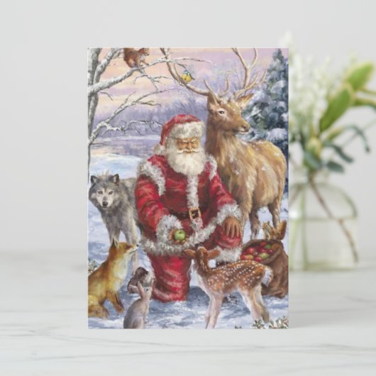 Cartes Pour Fêtes Annuelles Père Noël avec des animaux (Debout devant)