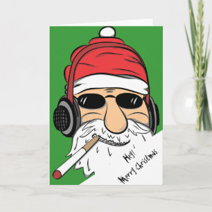 Cartes Pour Fêtes Annuelles Père Noël avec des lunettes de soleil cigarette et