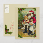 Cartes Pour Fêtes Annuelles Père Noël avec deux filles (Devant / Derrière)