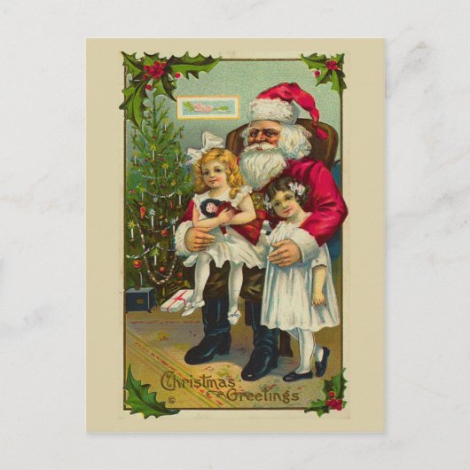 Cartes Pour Fêtes Annuelles Père Noël avec deux filles (Devant)