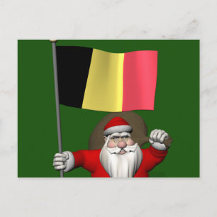 Cartes Pour Fêtes Annuelles Père Noël Avec Drapeau De Belgique